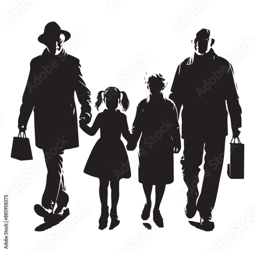 Child enjoying with grandfather and grandmother silhouette vector illustrator design.