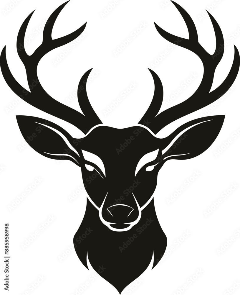 Fototapeta premium A black deer head vector style silhouette illustration. Generative AI