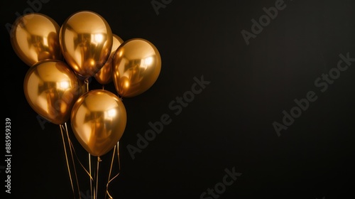 Golden Balloons Against a Black Background