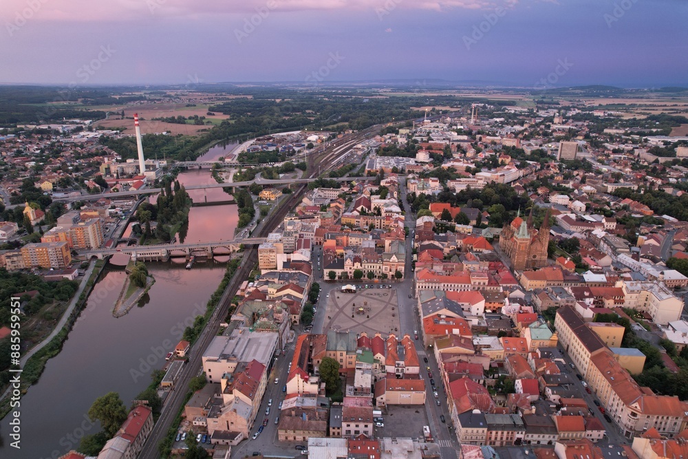 Naklejka premium Kolin historical town and city center,aerial panorama landscape view,Bohemia,Czech republic,Europe