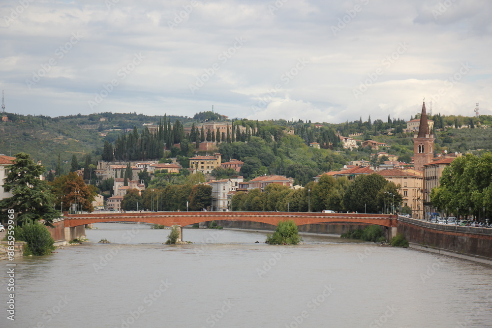Fototapeta premium Bassano del Grappa Italy 09/11/2023. The city is located among the mountains and hills of the Veneto, on the banks of the Brenta River.