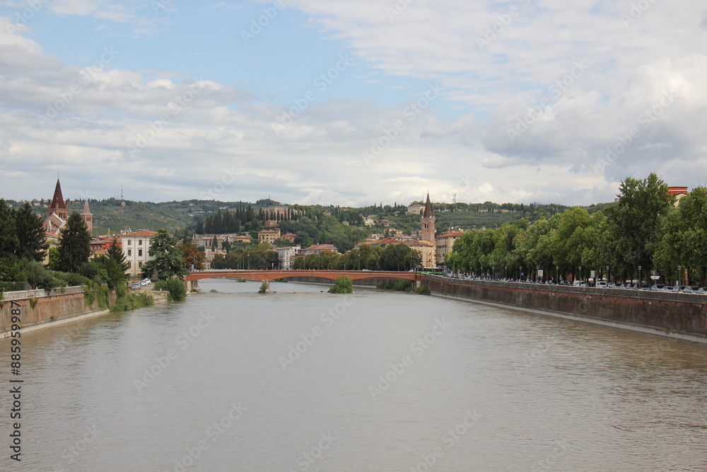 Obraz premium Bassano del Grappa Italy 09/11/2023. The city is located among the mountains and hills of the Veneto, on the banks of the Brenta River.