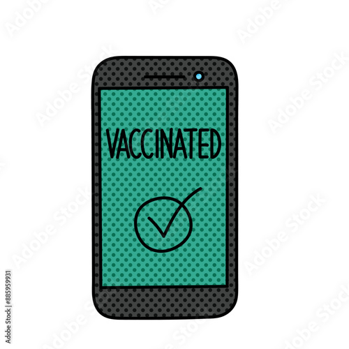 digital covid-19 vaccine certificate halftone hand drawn  color vector illustration