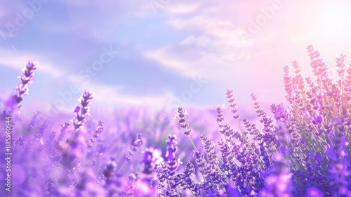 Lavender Field Under a Softly Lit Sky