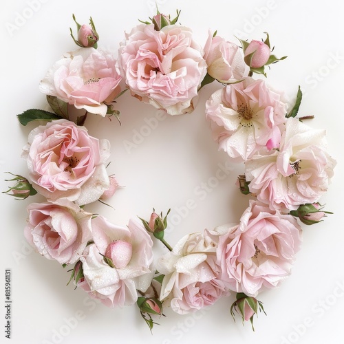 Wallpaper Mural A crown of pale pink roses, their petals kissed with morning dew, creates a soft and romantic frame on the pristine white backdrop Torontodigital.ca