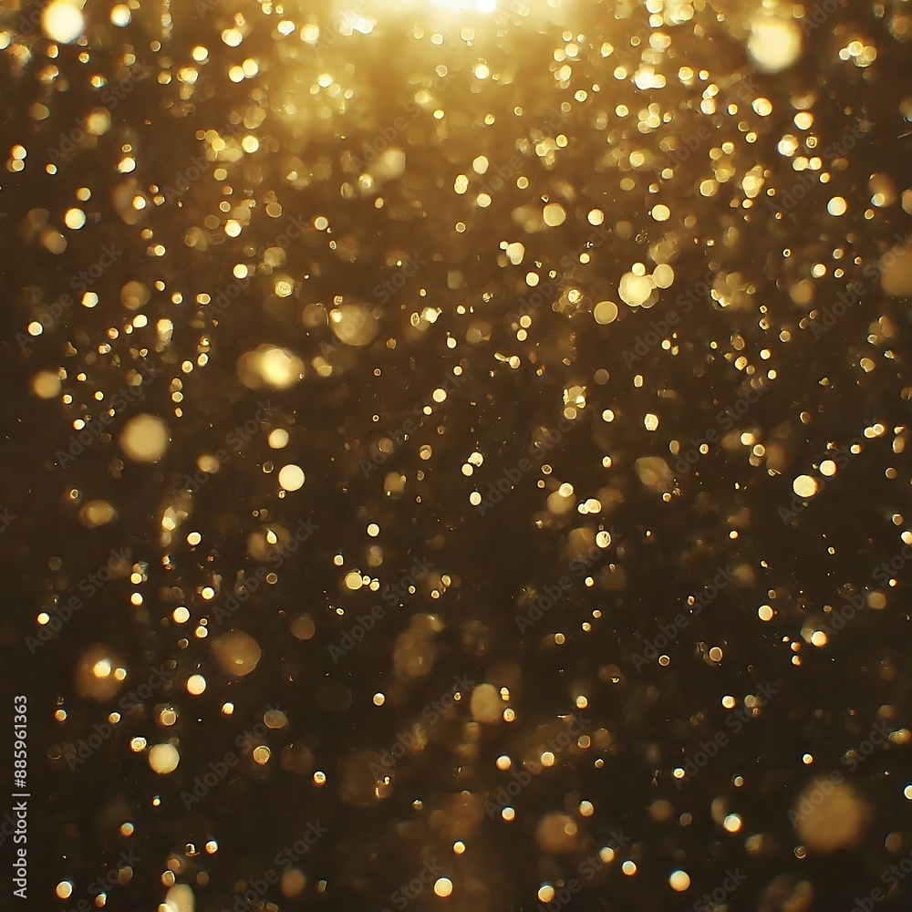 Abstract light golden glitter particles rain falling on black background Abstract light golden glitter particles rain falling on black background