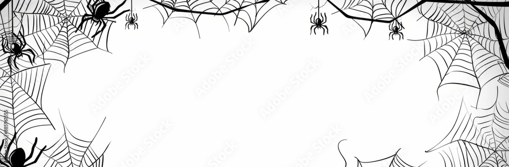 Obraz premium white background, clear lines, simple vector illustration of cobwebs on the sides, black outline on a white background