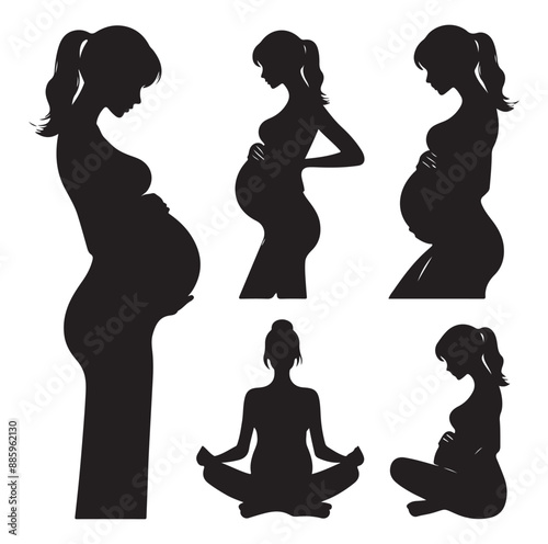 Pregnant women  silhouette vector illustration on white background. 