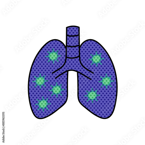 virus infected human lungs halftone hand drawn  color vector illustration