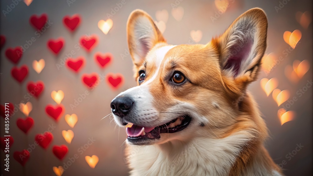 Adorable corgi dog side view with cute facial expression surrounded by linear hearts, symbolizing eternal human-canine friendship bond. Adorable corgi dog side view with cute facial expression surrounded by linear hearts, symbolizing eternal human-canine friendship bond.