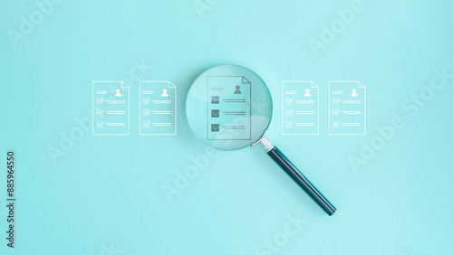 Obraz na płótnie Magnifying glass focus to Approve document, HR(human resources) technology.Online and modern technologies for simplifying the human resources system. w salonie