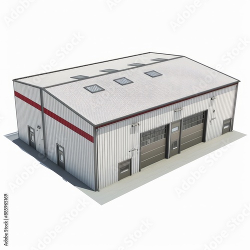 3D Render of an Industrial Warehouse, on isolated white background, Generative AI