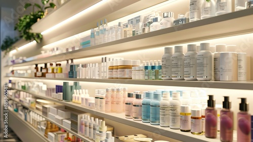 Glowing Beauty Illuminated Pharmacy Shelf with Luxurious Skincare Products
