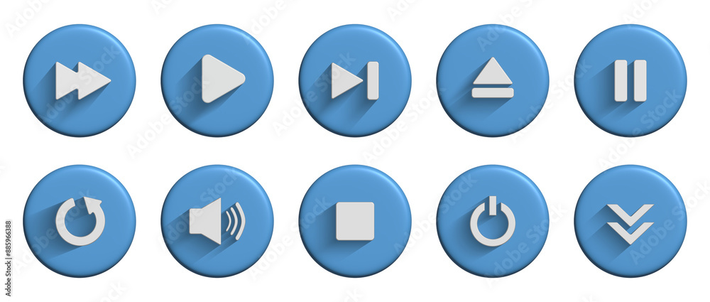 Collection of media player icon audio symbol with 3d blue button design for element Collection of media player icon audio symbol with 3d blue button design for element