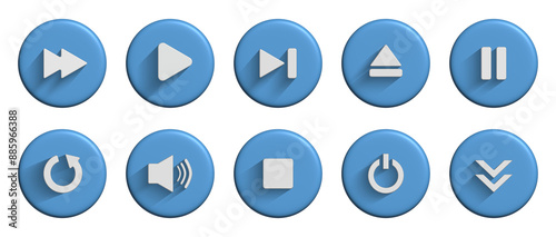 Collection of media player icon audio symbol with 3d blue button design for element