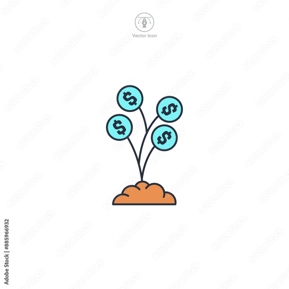 Investment, flower with dollar sign Icon theme symbol vector illustration isolated on white background Investment, flower with dollar sign Icon theme symbol vector illustration isolated on white background
