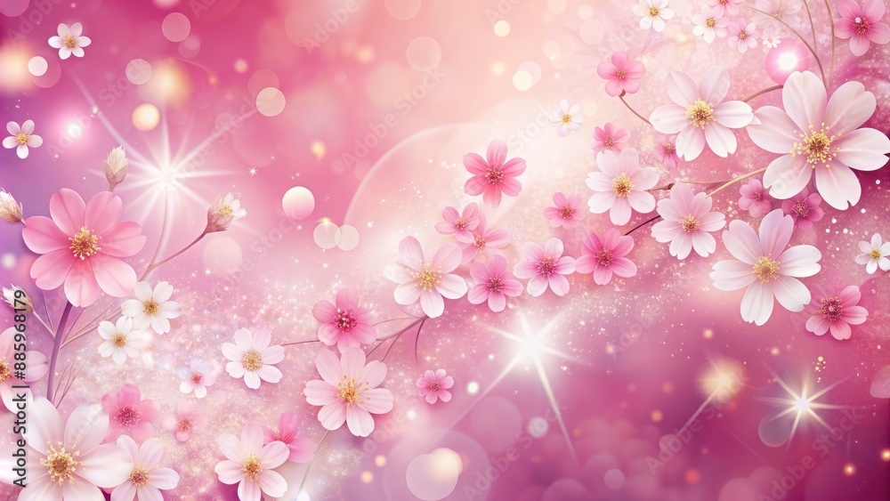 Vibrant pink background with delicate white flowers and subtle sparkle elements creating a soft, feminine, and luxurious atmosphere. Vibrant pink background with delicate white flowers and subtle sparkle elements creating a soft, feminine, and luxurious atmosphere.