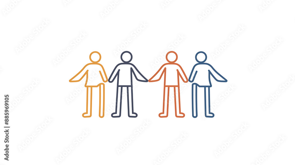 Four Stick Figures Holding Hands In A Line On A White Background Four Stick Figures Holding Hands In A Line On A White Background