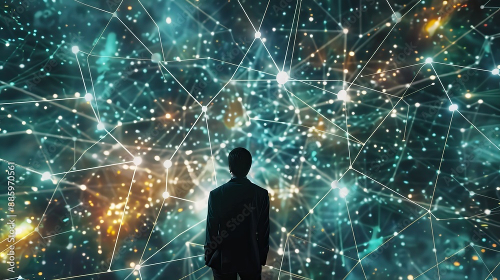 Big data analytics with AI technology, data analyst examining intricate networks for business insights. Big data analytics with AI technology, data analyst examining intricate networks for business insights.