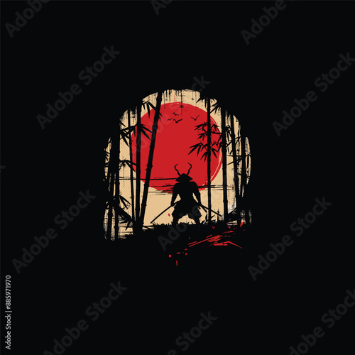 
vector illustration of Ninja, Assassin, Samurai training at night during full moon. Perfect for wallpapers, posters, etc