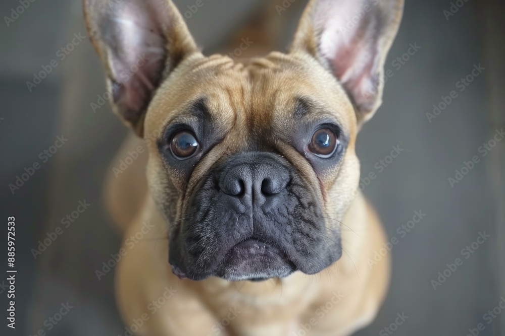 Portrait of a cute french bulldog puppy looking up with big eyes Portrait of a cute french bulldog puppy looking up with big eyes
