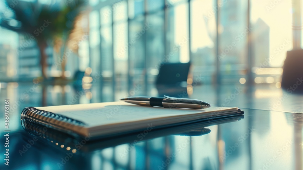 Notebook and Pen on a Table in an Office Notebook and Pen on a Table in an Office
