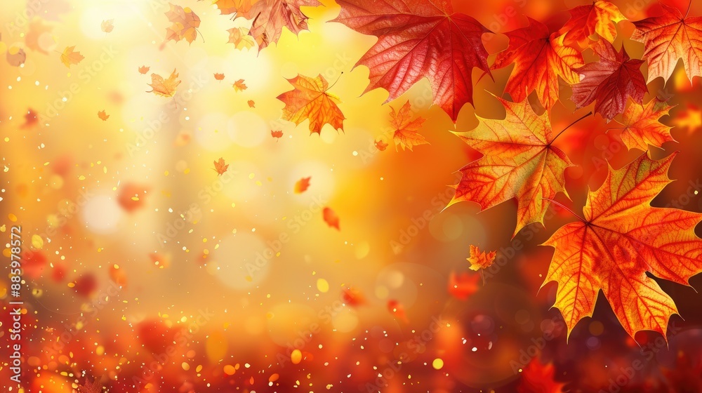 Colorful autumn leaves falling on blurred background with bokeh. Colorful autumn leaves falling on blurred background with bokeh.