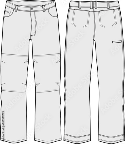 Work Pant Fashion Illustration Mock-up Template for Design and Tech Packs Front and Back	