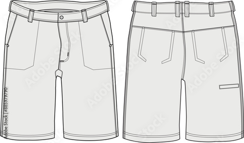 Chino Shorts Technical Fashion Illustration Mock-up Template for Design and Tech Packs	