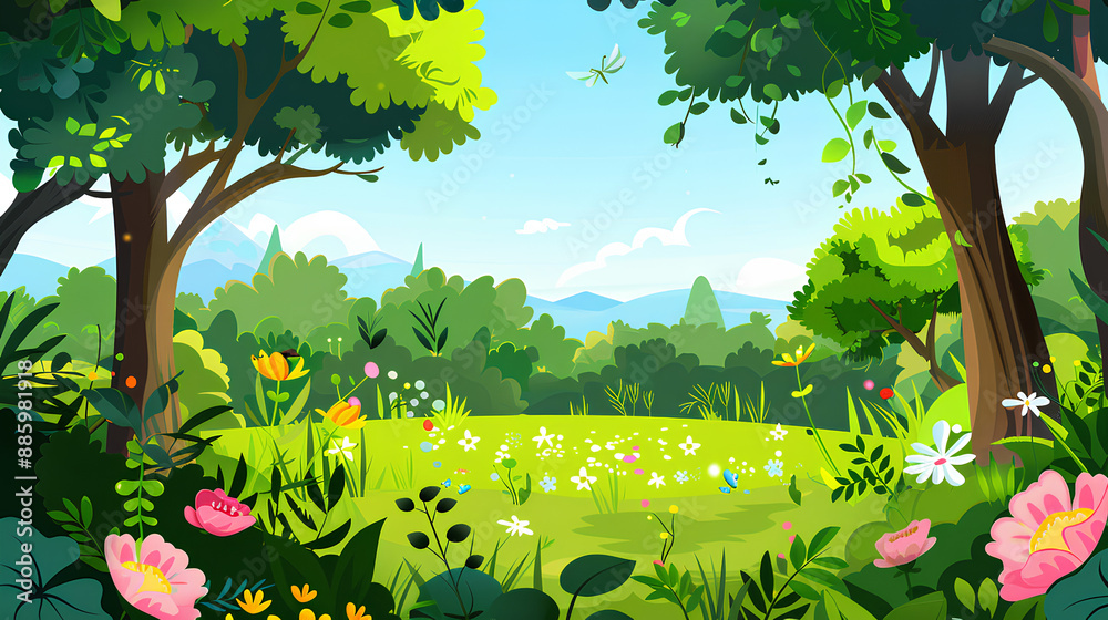 Fototapeta premium Cartoon nature background, Art, Illustration Stock Illustration