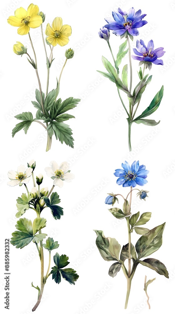 Set of watercolor alchemilla mollis flower isolated on white background Set of watercolor alchemilla mollis flower isolated on white background