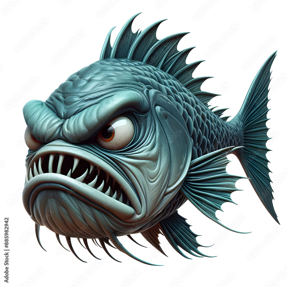 an angry looking fish, 3d rendering, isolated on transparent background an angry looking fish, 3d rendering, isolated on transparent background