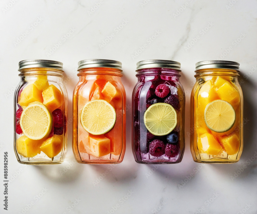 Assorted Ice Cream Jars with Fresh Fruit and Citrus Slices Assorted Ice Cream Jars with Fresh Fruit and Citrus Slices