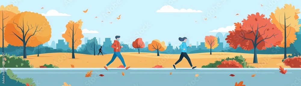 Recovery journey, cancer patient jogging in a park, flat design illustration Recovery journey, cancer patient jogging in a park, flat design illustration