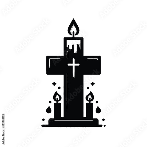 Candlelit Cross, Show the cross illuminated by candlelight, in flat illustration