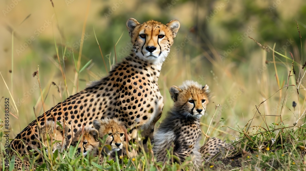 Female cheetah with her cubs in Tanzania Serengeti National Park Female cheetah with her cubs in Tanzania Serengeti National Park