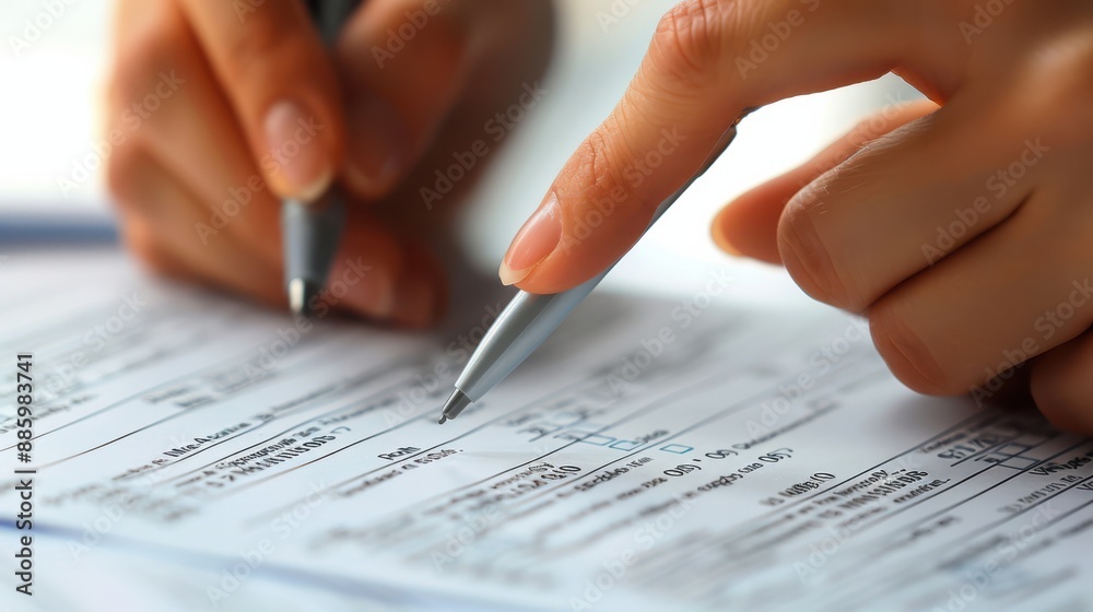 Close-up of wellness checkup form being filled out, copy space, lifelike photograph Close-up of wellness checkup form being filled out, copy space, lifelike photograph