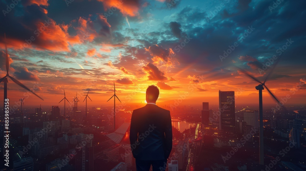 Corporate leader planning a renewable energy transition, lifelike photograph Corporate leader planning a renewable energy transition, lifelike photograph