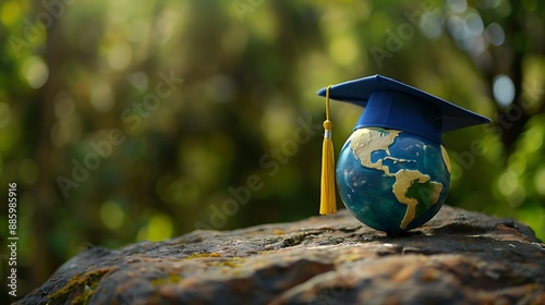 Obraz na płótnie Graduation cap with miniature planet earth for global business education concept. AI generated w salonie