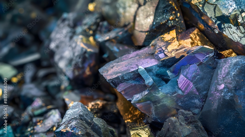 2. Close-up of chalcopyrite ore with visible copper content 2. Close-up of chalcopyrite ore with visible copper content