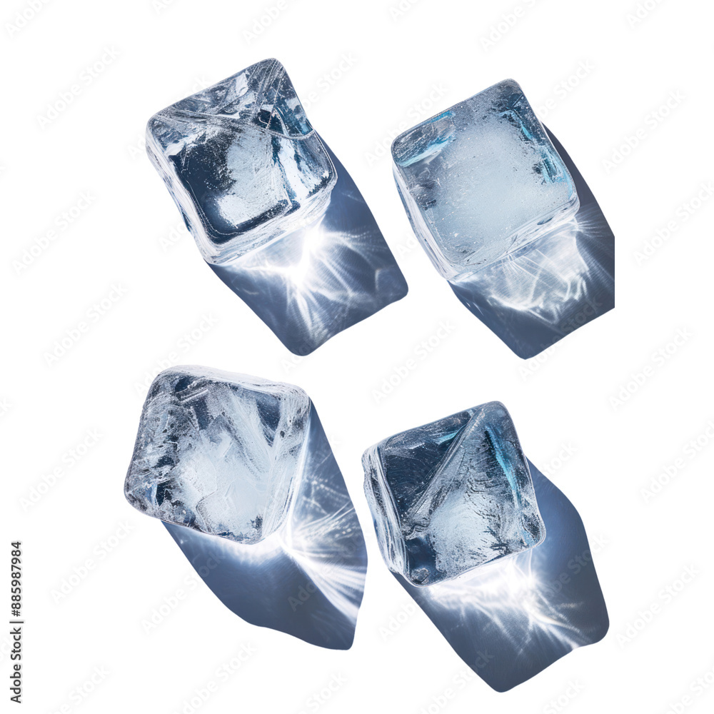 Obraz premium Four ice cubes with shadow cut out background