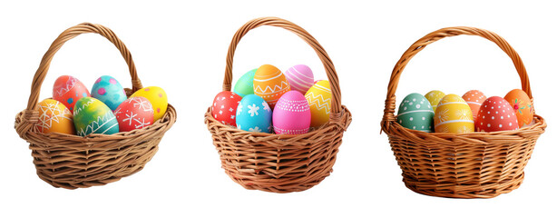 set of easter egg basket nest cut out background