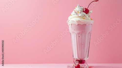 Wallpaper Mural A milkshake with whipped cream and a cherry on a pink background, highlighting a sweet fast food treat. Generative AI Torontodigital.ca