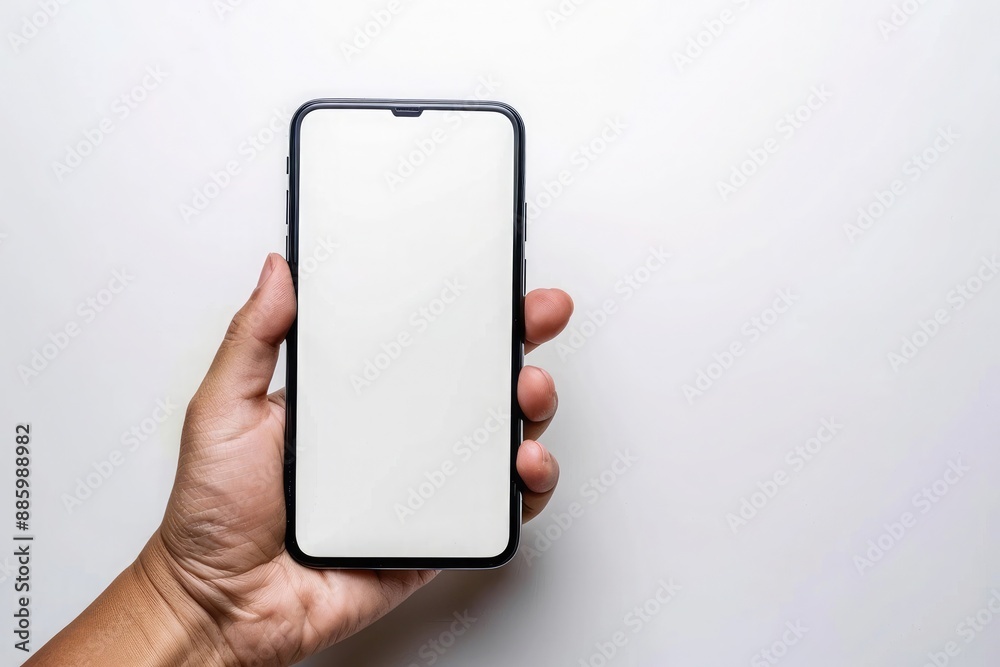 male hand holding smartphone with blank screen on white background. mock up male hand holding smartphone with blank screen on white background. mock up