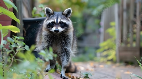 Raccoon in backyard