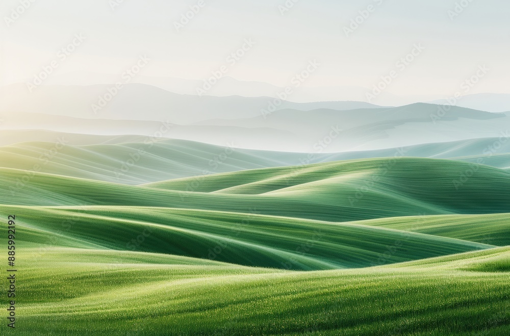 Serene landscape with rolling green hills in misty morning light, showcasing nature's tranquility and beauty perfect for backgrounds and nature themes. Serene landscape with rolling green hills in misty morning light, showcasing nature's tranquility and beauty perfect for backgrounds and nature themes.