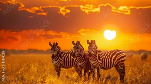 Zebras in the African savanna landscape