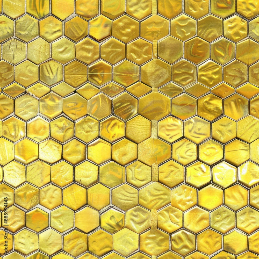 Seamless yellow hexagonal tile pattern with a shiny, textured surface gives a vibrant and energetic design for backgrounds. Seamless yellow hexagonal tile pattern with a shiny, textured surface gives a vibrant and energetic design for backgrounds.