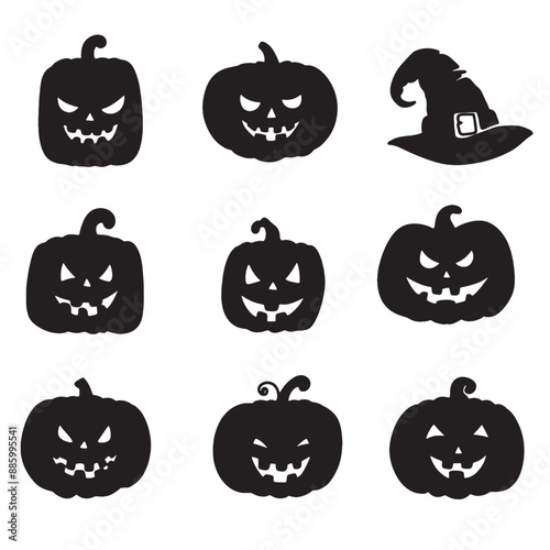 set of halloween pumpkins on white background