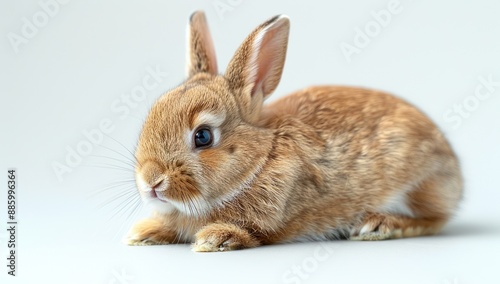 Cute Brown Bunny Resting on White Background